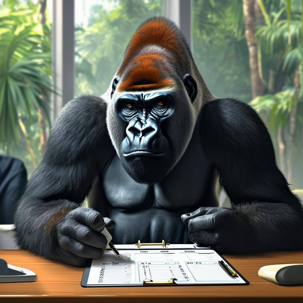 a gorilla scheduling a meeting on his calendar realistic art